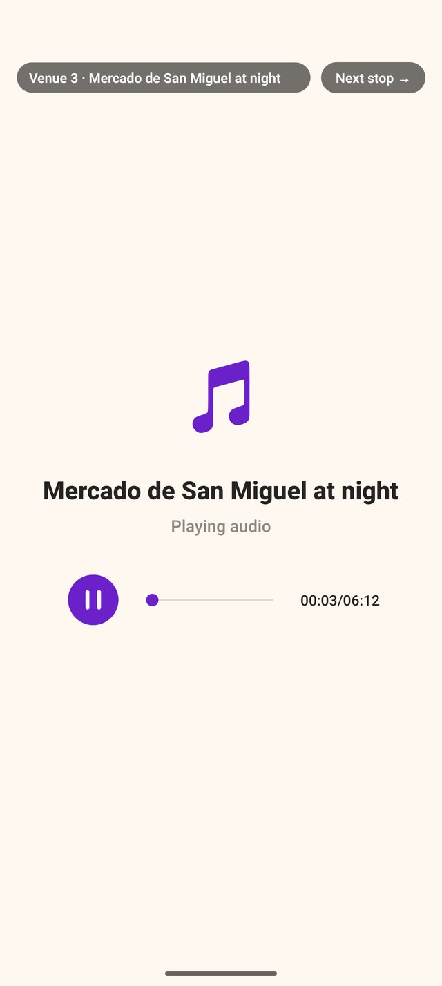 DescubR audio player at the Mercado de San Miguel stop